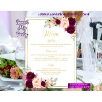 Burgundy Menu cards,Marsala menu cards,(61cw)